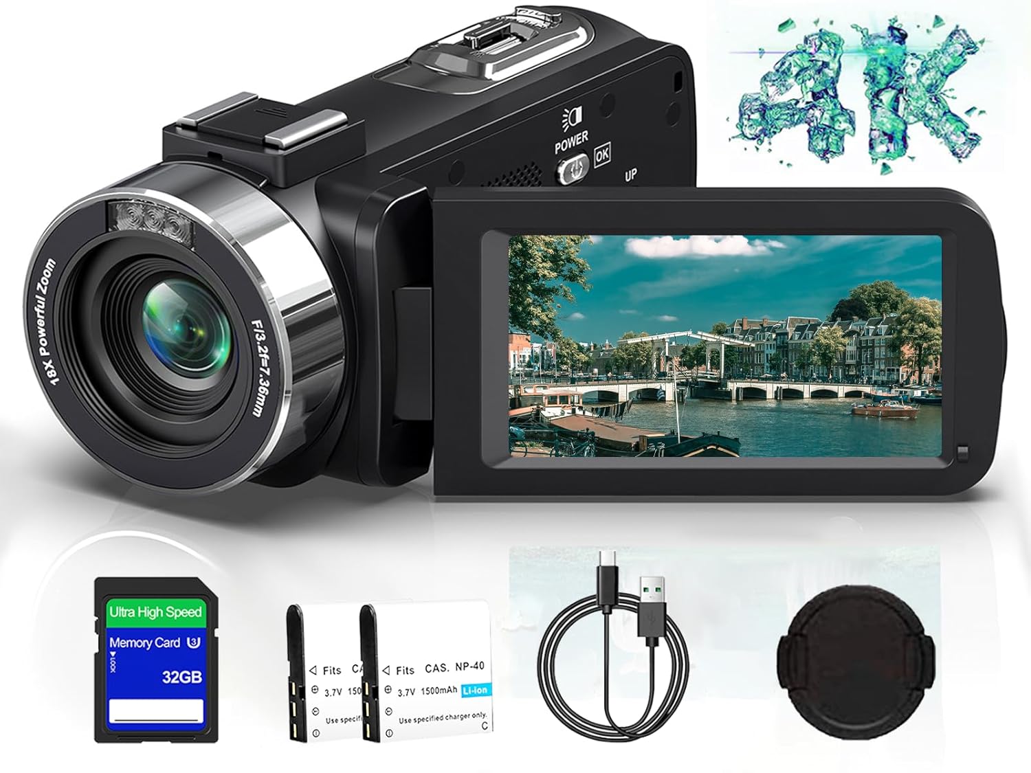 Camcorder Video Camera 4K UHD 80MP IR Night Vision Vlogging Camera for YouTube 18X Digital Zoom Camcorder Autofocus 3.0" 270° Rotation IPS Screen Video Recorder with 32G SD... - Image 8