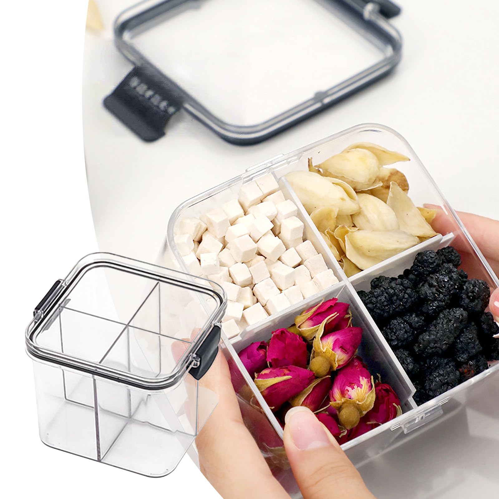 Qiopertar Airtight Cereal Storage Container, Clear 460/700ML Airtight Kitchen Food Storage Container With Lids And Compartments For Grain, Sugar, Flour, Rice, Nut, Snacks