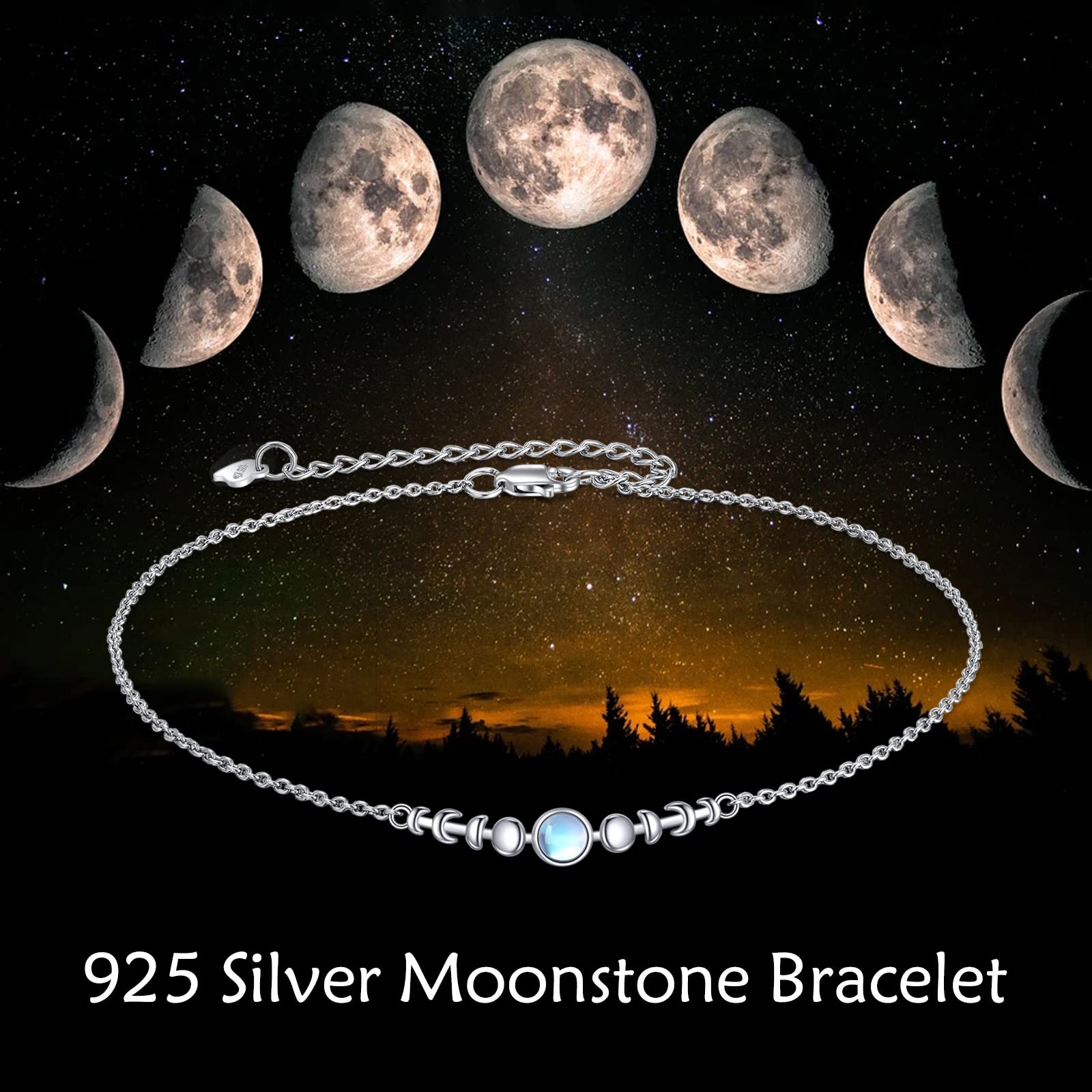 YFN Fase lunare cavigliera in pietra di luna per le donne Argento Sterling cavigliera luna gioielli irlandesi regali per la ragazza madre