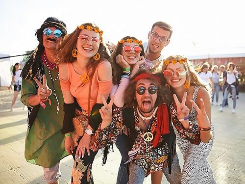 Miniatura 7 de WOVOWOVO Accesorios hippie de los años 60 y 70, 6 piezas, disfraz hippie bohemio, trajes geniales para Halloween, discoteca, carnaval, fiestas