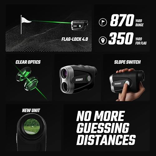 Miniatura 2 de ACEGMET Telémetro de golf con medición de pendiente, buscador de rango de golf de 870 yardas con vibración de bloqueo de pasador y ampliación 6X -