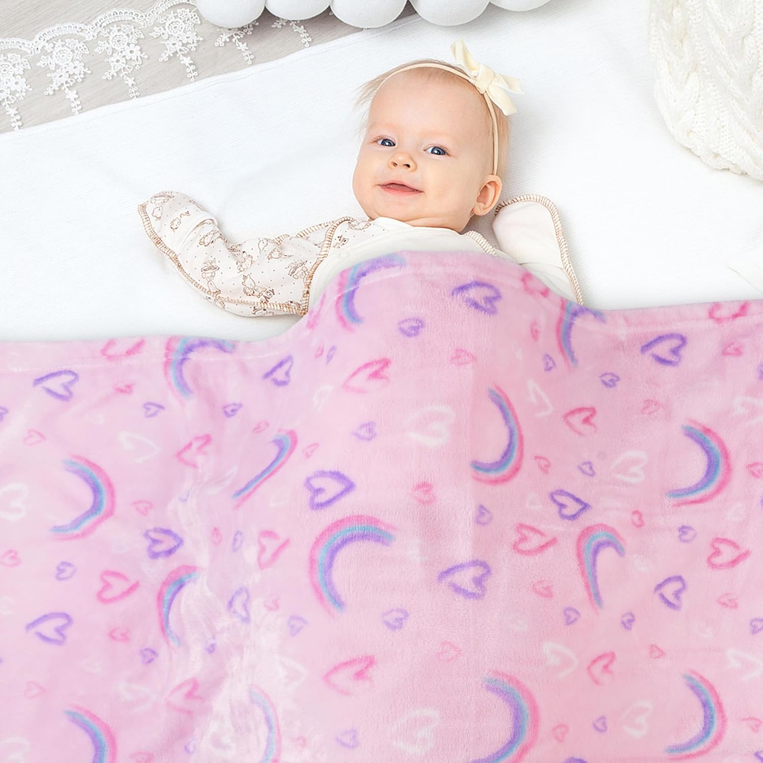 Viviland Kids Throw Blanket, Rainbow Print Blankets for