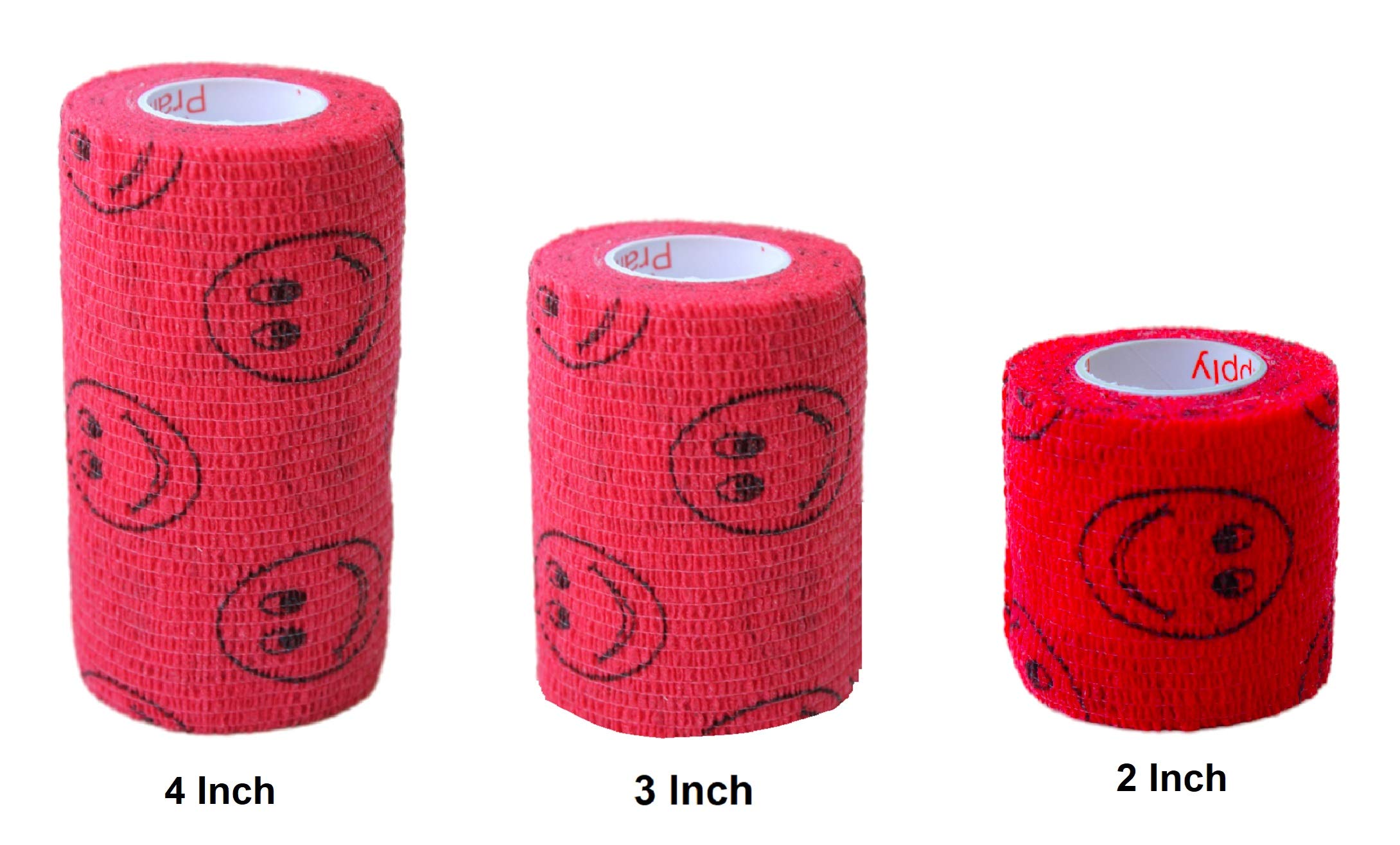 2 Pack Premium Vet Wrap - Self Adhesive Bandage Wrap & Athletic Tape- 4" x 5 Yards Elastic & Self-Sticking Cohesive Bandage for Pets, Sports, Wrists, & Ankles - Red with Smiles by Prairie Horse Supply — Amazon image 2