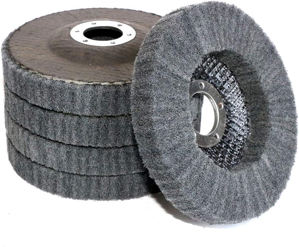 5Pcs 4.5" x 7/8" Nylon Fiber Buffing Wheel Scouring pad Flap Polishing Disc for Angle Grinder (Grit 800)