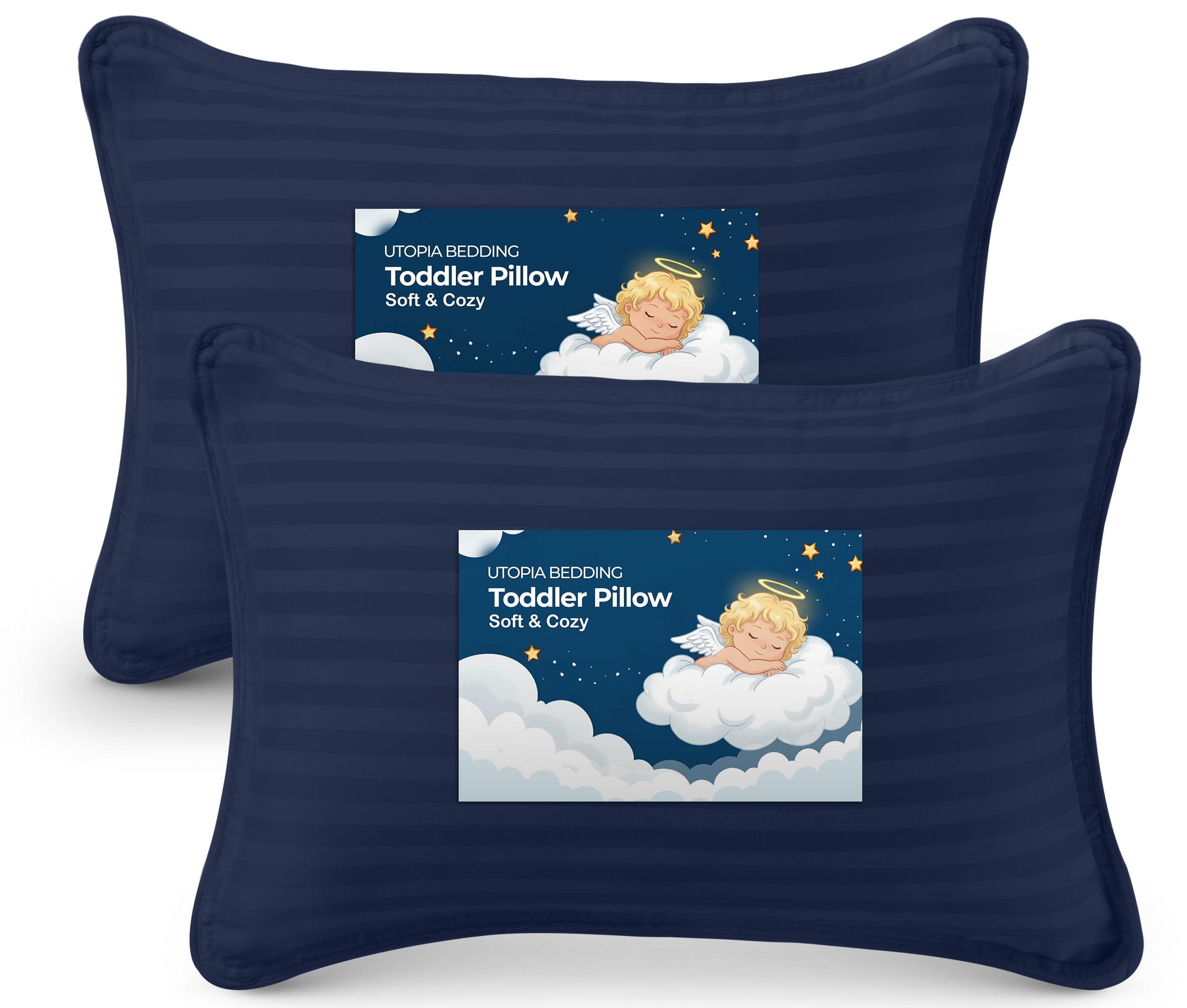 Toddler Pillow (Navy, 2 Pack), 13x18 Pillows for Sleeping, Soft and Breathable Cotton Blend Shell, Small Kids Pillow Perfect for Toddler Bed and Travel (Intended for Age 2 and up)