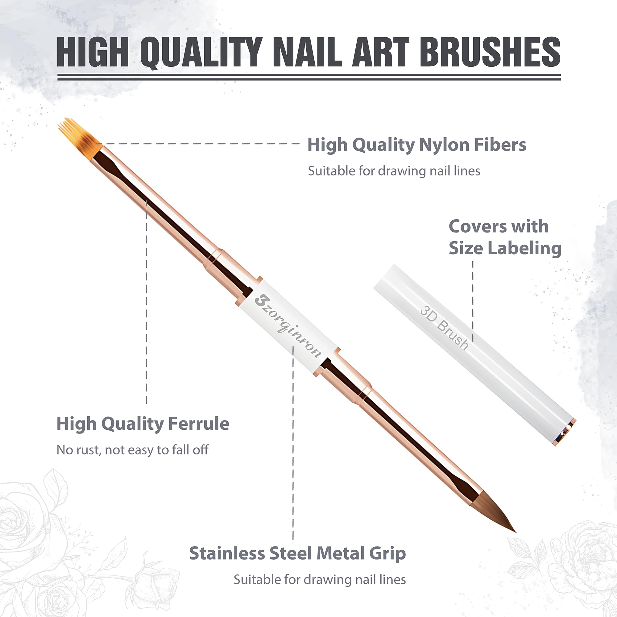 Pinceles para arte de uñas, juego profesional de 5 pinceles acrílicos de doble punta para detalles, líneas largas, diseño degradado y 3D, perfecto para manicura y salones de belleza (blanco)