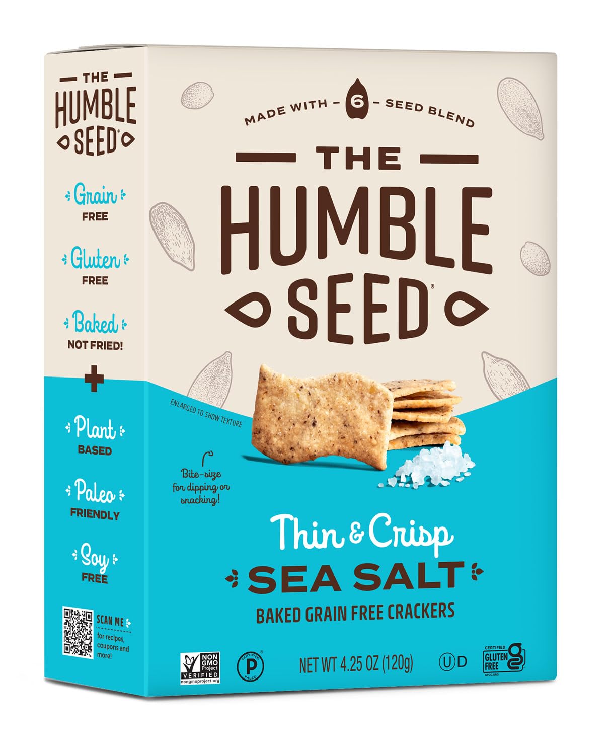The Humble Seed Grain Free Crackers, Sea Salt, Plant-Based, Paleo Friendly, Gluten Free & Non-GMO, 4.25 Ounce (Pack of 6)