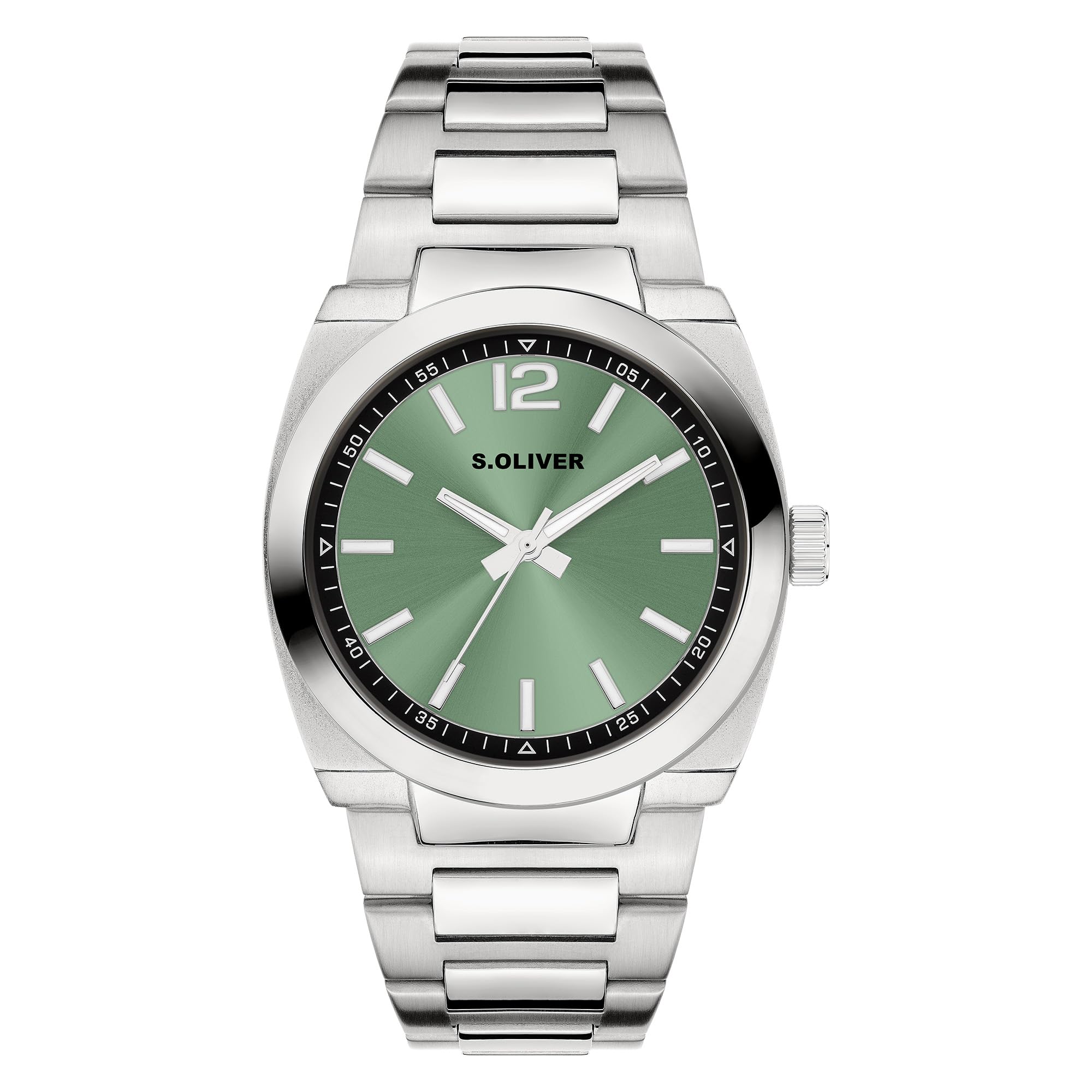 s.Oliver Men's Watch – Round – Silver – 39 mm – Metal Watch with Quartz Movement on Stainless Steel Strap with Folding Clasp – Analogue Watch – 3 ATM Waterproof – Scratch-Resistant