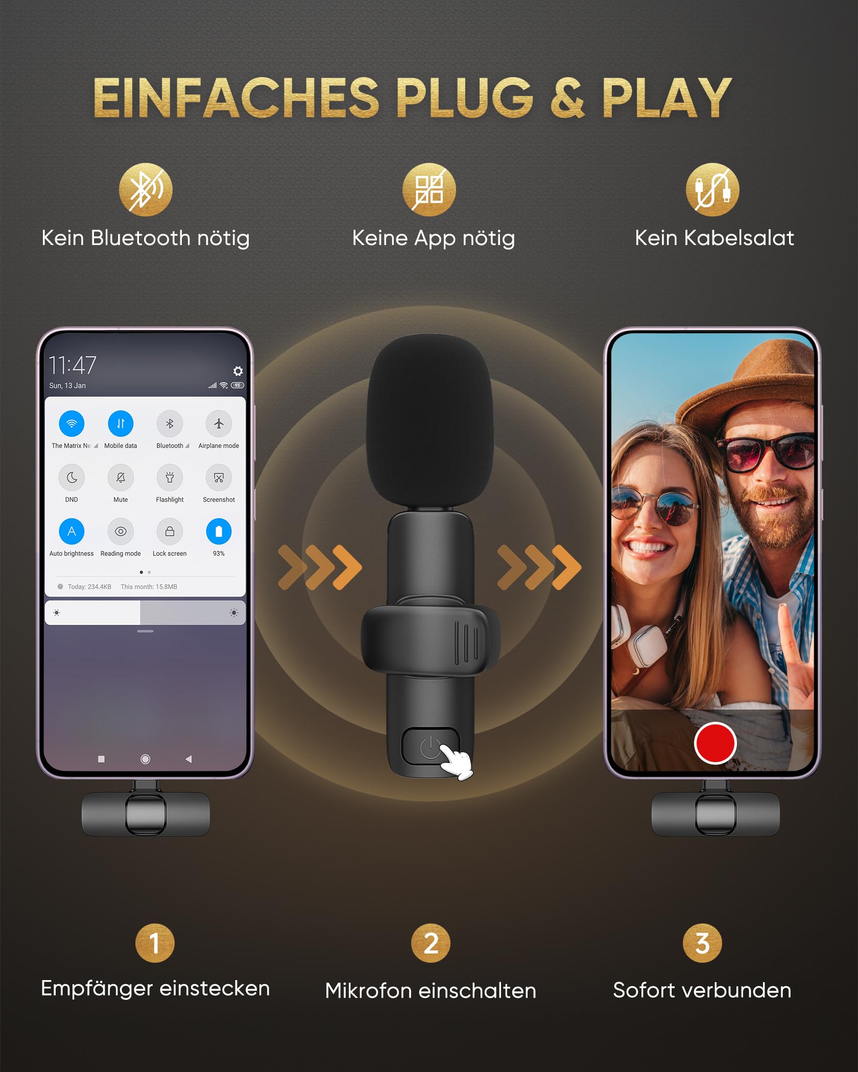 IUMAKEVP Lavalier Mikrofon Kabellos kompatibel mit iPhone/iPad/Android-Handy/Laptop, Plug-Play Wireless Ansteckmikrofon mit Rauschunterdrückung für Videoaufnahmen/Live-Dampf/Interview/TikTok (2 Mics)