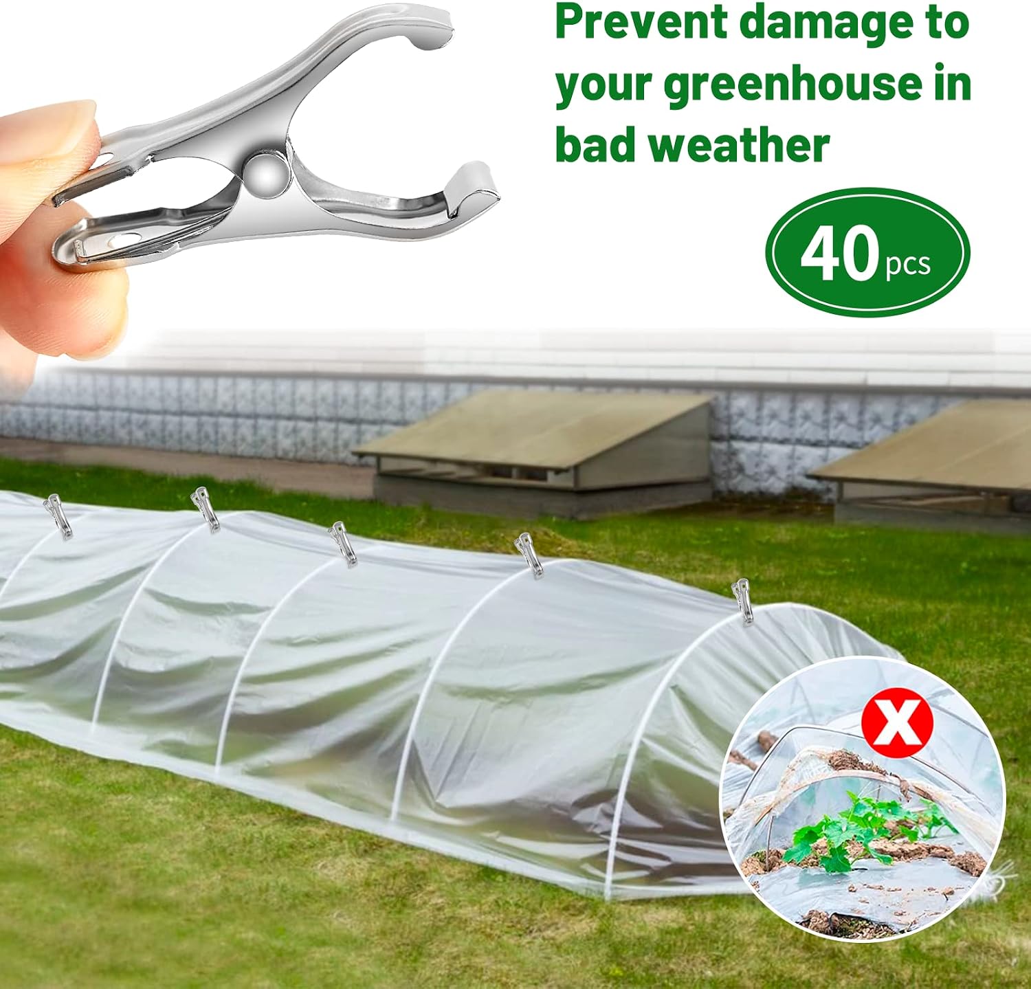Greenhouse Clips, Stainless Steel Garden Clips, Plant Clips for Outdoors Hanging Heavy Duty Forest Cloth Blankets Netting Freeze Protection Outside Accessories Garden Hoops (40 PCS)