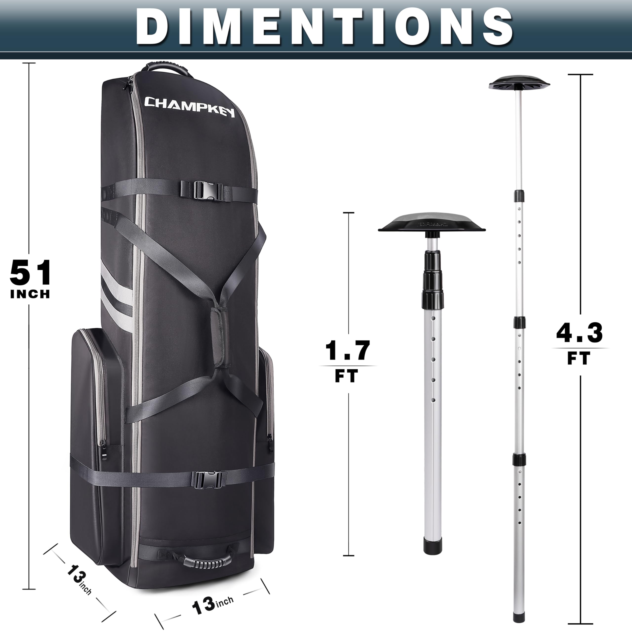 CHAMPKEY Sac de Voyage de Golf rembourré de qualité supérieure avec système de Soutien Anti-Impact – Tissu Oxford 1200D Housse de Voyage de Golf