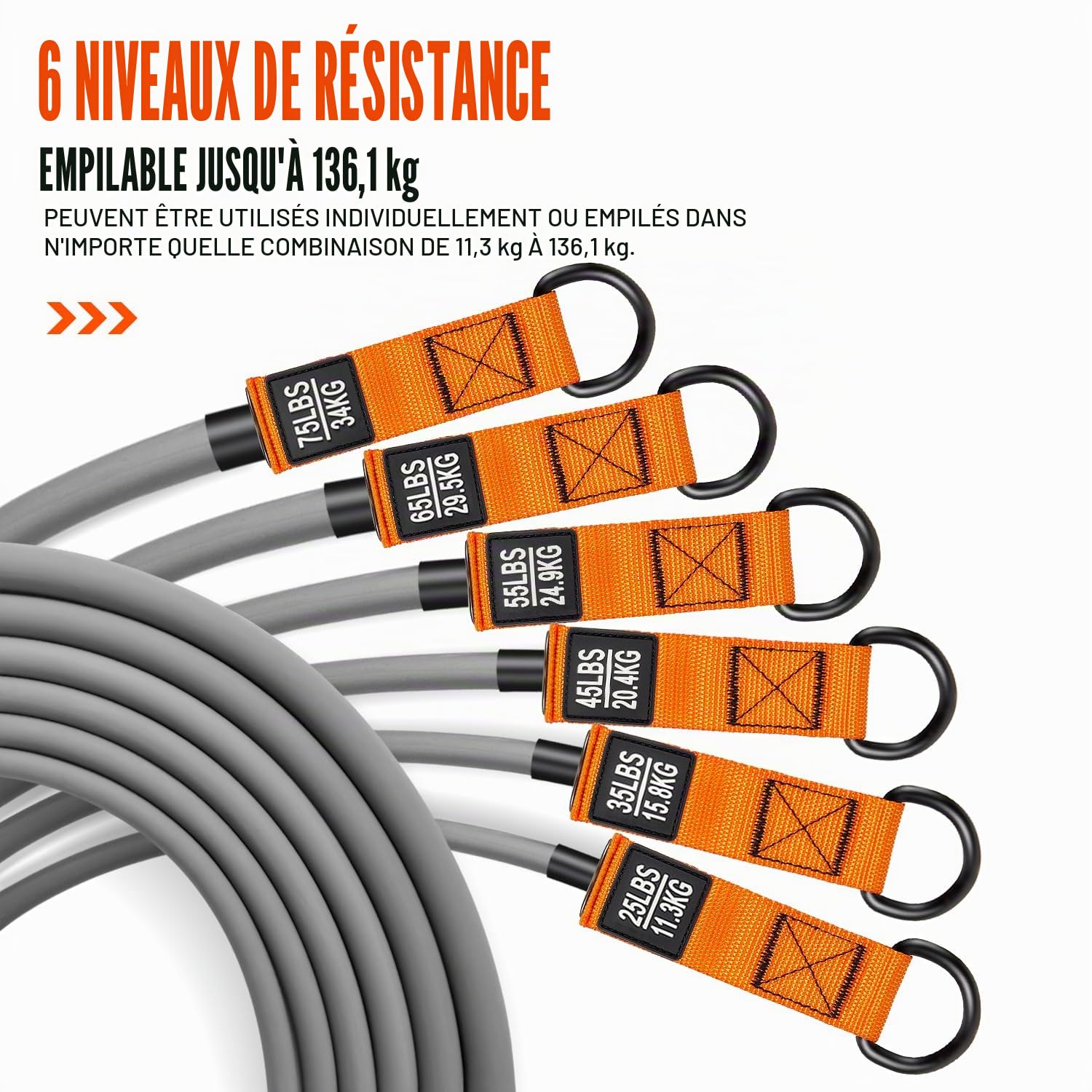 HPYGN Bandes de résistance de 136 kg, bandes de résistance avec poignées, sangles de cheville et ancrage de porte, sac à dos portable, pour l'intérieur, la maison, la gym et l'extérieur