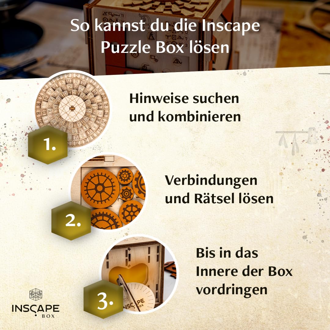 INSCAPE Da Vinci´s Marvel - Rätselbox Holz - Puzzle Box - Escape Room Spiel Erwachsene und Kinder - Knobelspiele für Erwachsene - 3D Holzpuzzle - Cluebox - Denkspiele - Jigsaw Puzzle