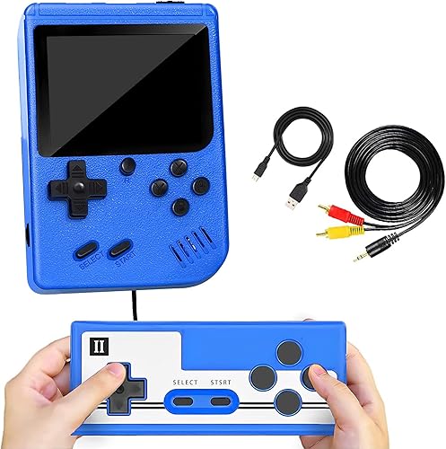 Miniatura 1 de Consola de juegos portátil, 400 juegos clásicos de mano, pantalla LCD de 3 pulgadas y controlador adicional, consola de juegos retro portátil (azul)