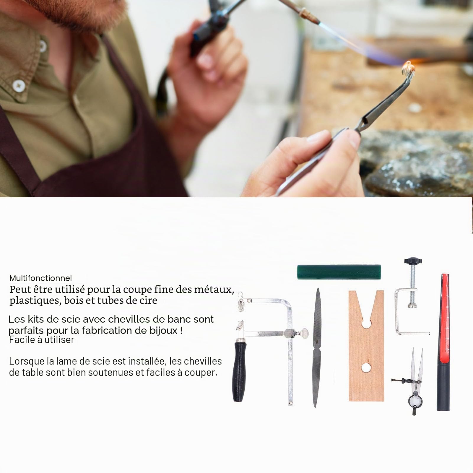 Kit D'Outils de Moulage de Bagues en Cire de Bijoux, Outils de Sculpture de Cire D'anneau de Bijoutier, Calibreur de Bague de Cire, Fichier de Tube de Cire, Cadre de Scie à Bague