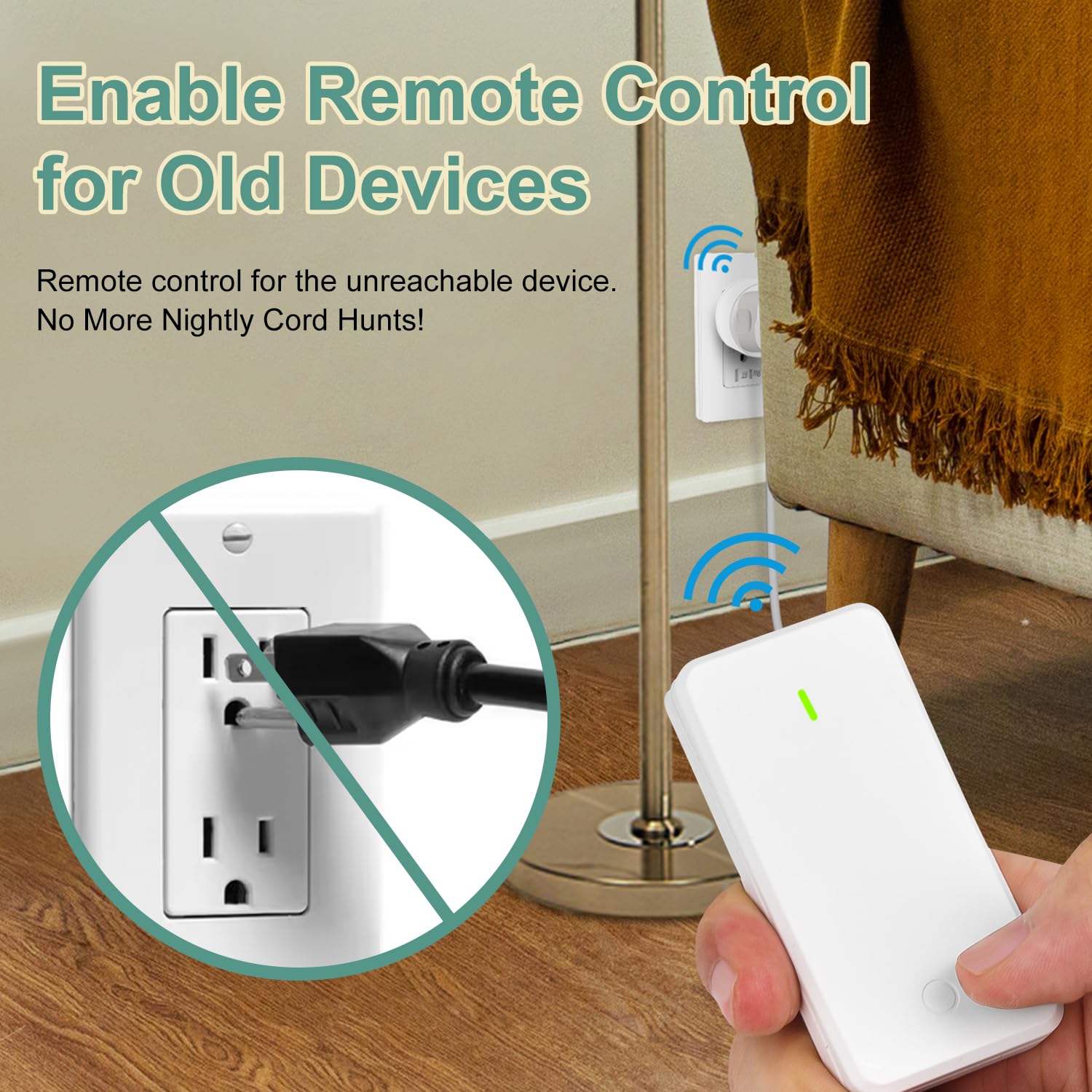 NineLeaf Wireless Romote Control Outlet Switch Kit,500ft Long Range Control No Wiring Needed, 15A 1500W Outlet for Lights Fans Lamps,No WiFi,Residential & Commercial Grade,White,2 SW+4 Outlets