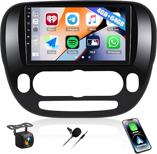 4G+64G Android Car Stereo for KIA Soul 2014 2015 2016 2017 2018 2019 (Manual A/C) with Wireless CarPlay Android Auto, 9" Touch Screen Car Radio with 32EQ GPS Bluetooth 5.0 RDS FM WiFi HD Backup Camera