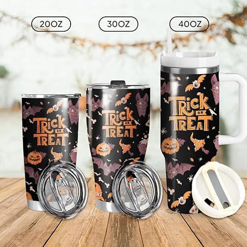 Miniatura 4 de Vaso de Halloween personalizado de 40 onzas con asa de truco o trato, taza de café de viaje con aislamiento espeluznante, vasos de Halloween, taza