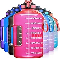 SLUXKE 1 Gallon Motivational Water Bottle with Time Markers - 128oz BPA-Free Leakproof Jug for Gym, Sports, Hiking, Black