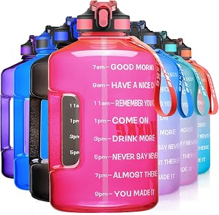 SLUXKE 1 Gallon Motivational Water Bottle with Time Markers - 128oz BPA-Free Leakproof Jug for Gym, Sports, Hiking, Black