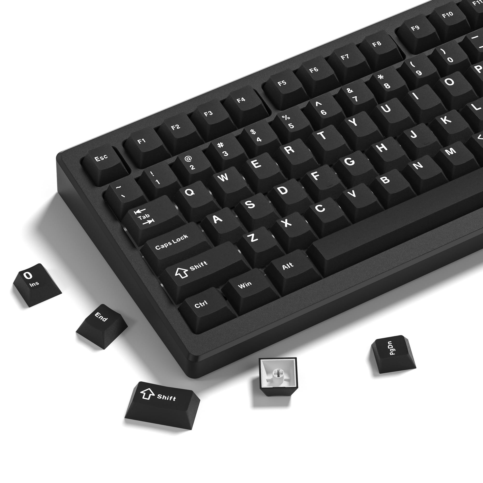 COSTOM Classic Black Keycaps, PBT Doubleshot, Cherry Profile, 61/64/68/84/87/100/104/108 Gaming Mechanical Keyboard Keycaps, 124 Keys Set