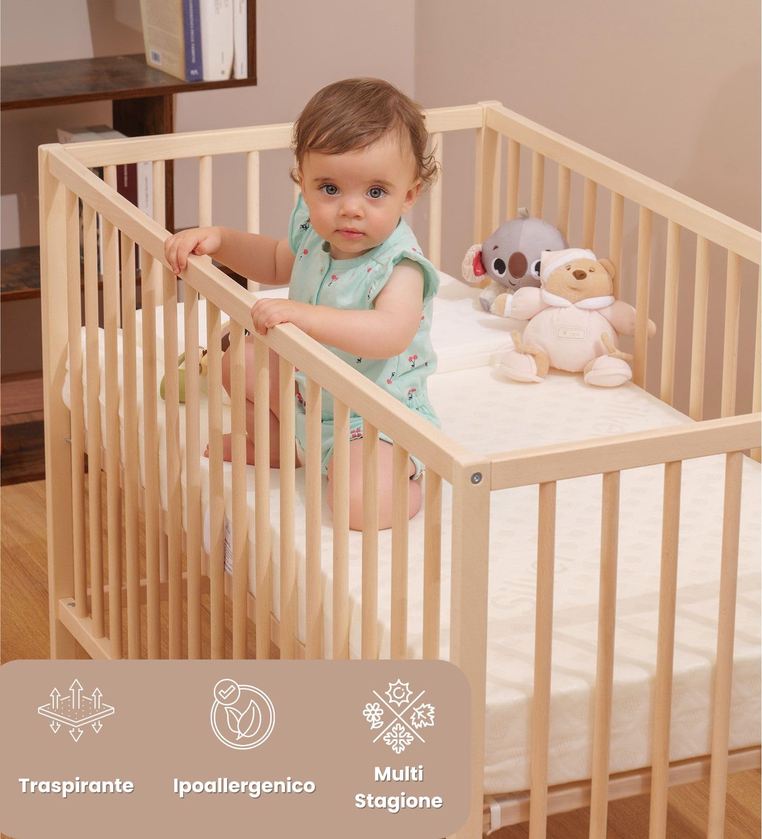 Materassimemory.eu Materasso per culla lettino BIMBO PLUS antisoffoco misura 60x120 cm alto 11 cm con rivestimento sfoderabile e lavabile in lavatrice con guanciale antisoffoco in omaggio.