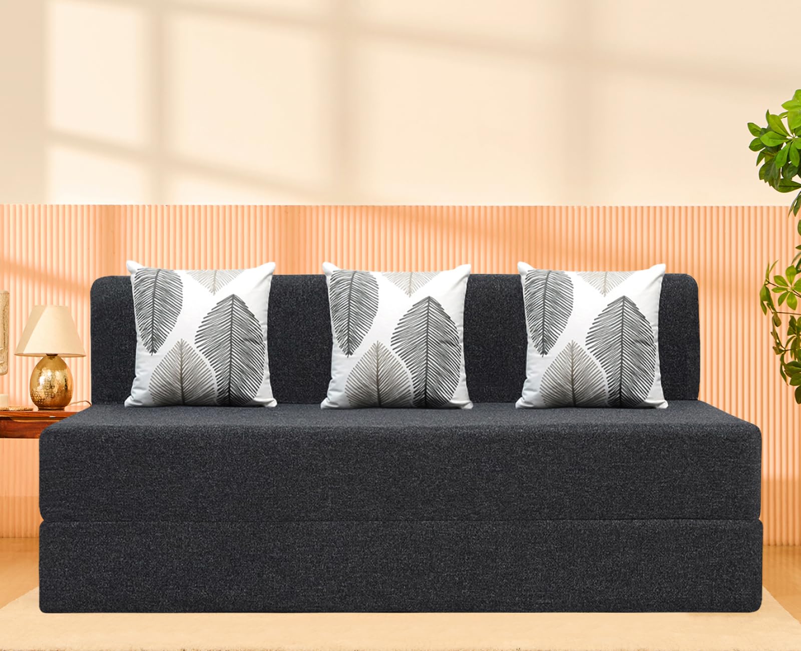 uberlyfe 3 Seater Sofa Cum Bed | Jute Fabric Washable Cover | 3 Cushions Thread Bare Pattern | Dark Grey | 5' X 6' Feet-image-39