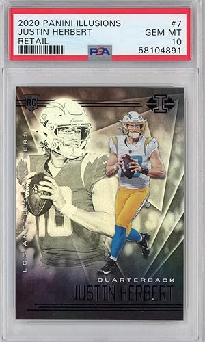 Graded 2020 Panini Illusions Justin Herbert #7 Retail Rookie RC Football Card PSA 10 Gem Mint