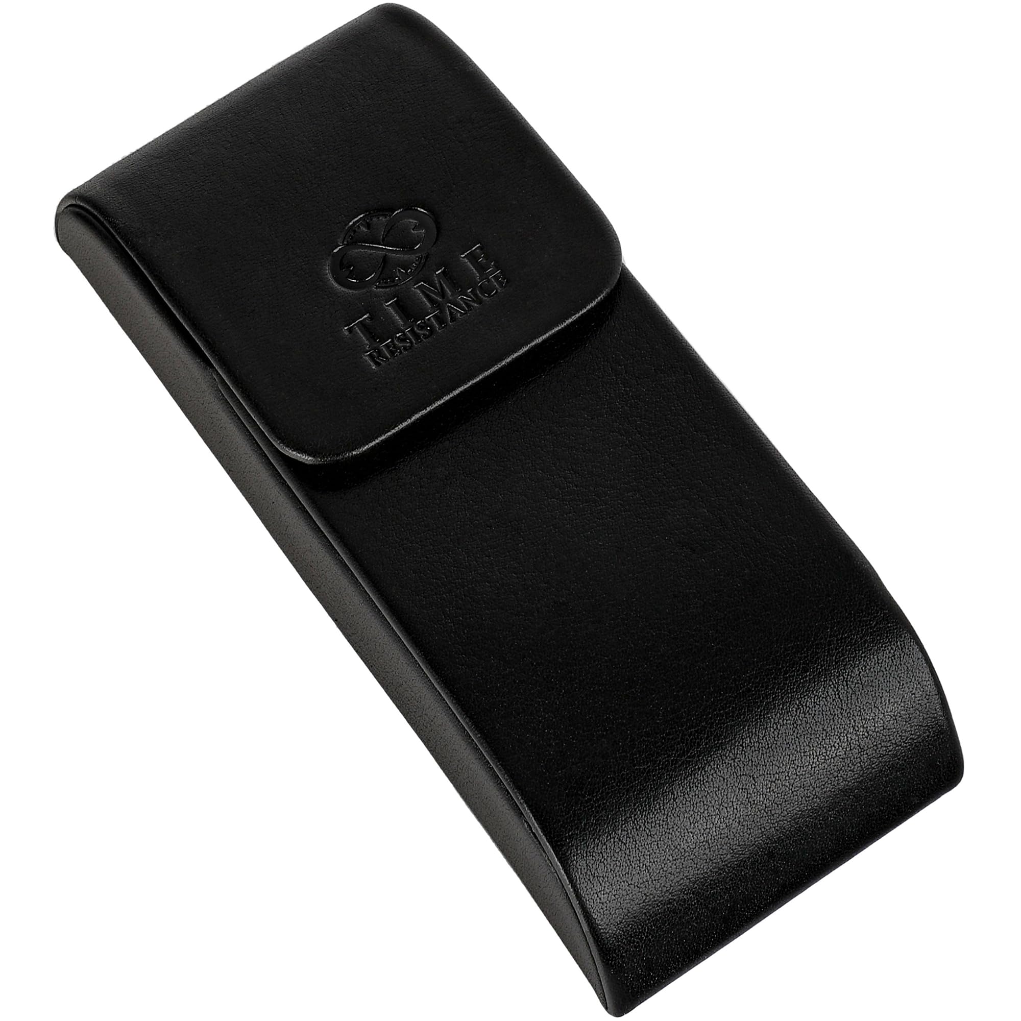 Time Resistance Unisex Black Leather Glasses Case - Hard Shell Leather Glasses Case – Eyewear Holder