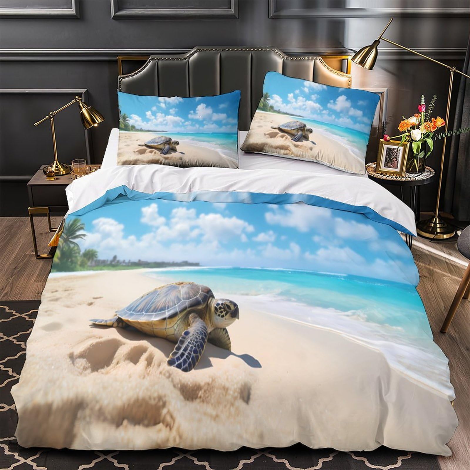 Housse de Couette Tortues Marines 135x200 Microfibre Parure de Lit