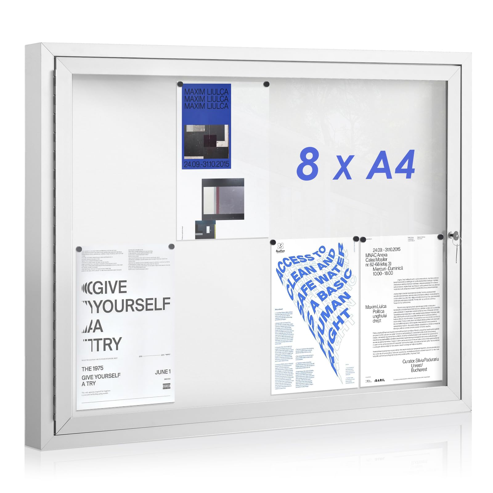 SWANCROWN Panneau affichage exterieur 8 x A4, Mural, Vitrine affichage A1 | Étanche, Magnétique, Verrouillable, Grand, à 2 clés 32 aimants, Dos du tableau blanc, Tableau affichage exterieur entreprises