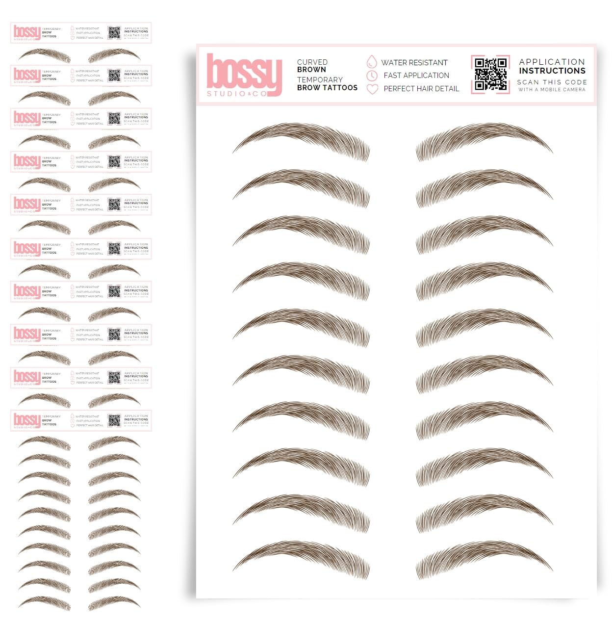 10 Pack Temporary Eyebrow Tattoos Waterproof Eyebrow Stickers, False Tattoos Hair Like Peel Off Instant Transfer Brows For Women And Men | Natural Strokes, Shaping (curved, brown)