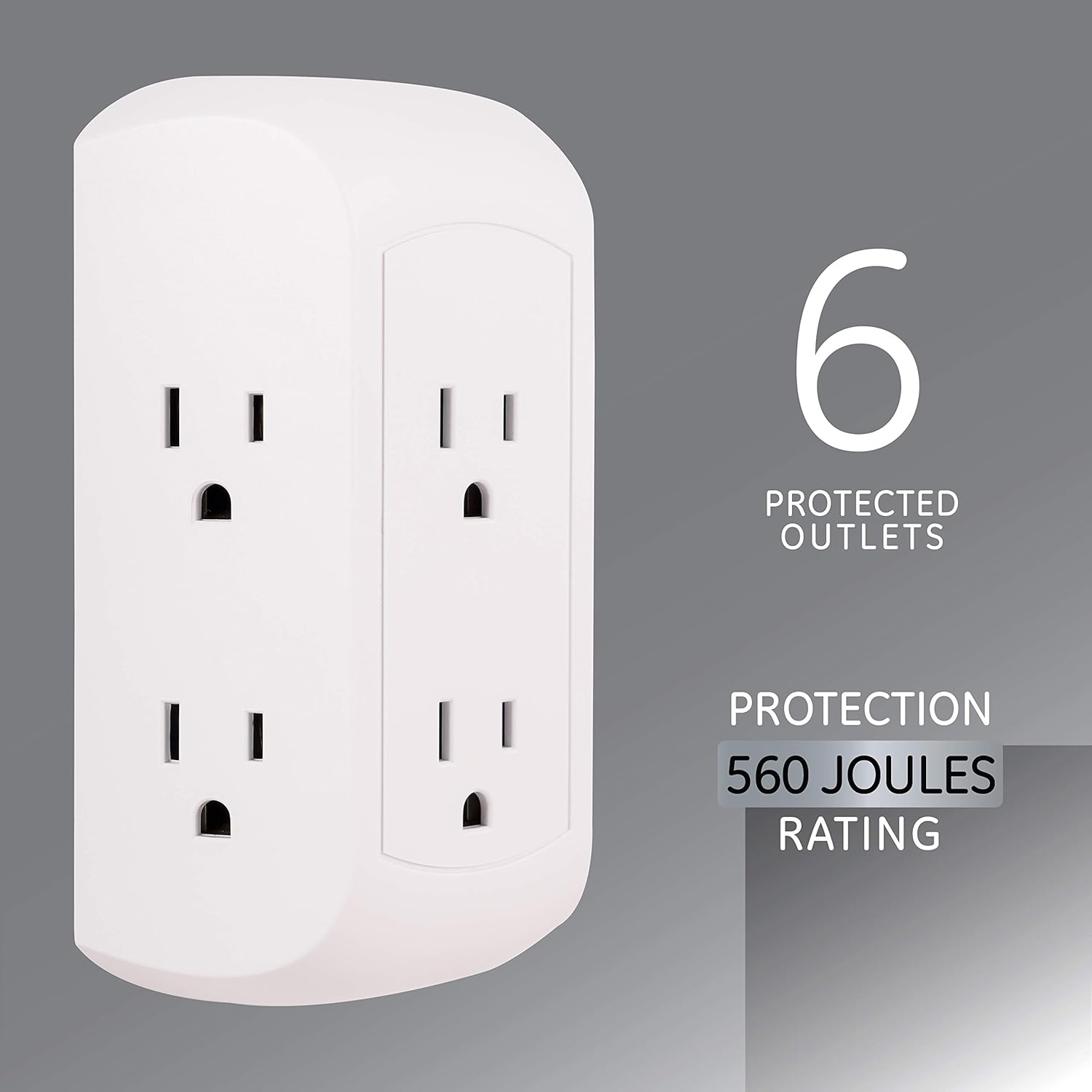 GE Pro 6 Outlet Surge Protector Adapter Spaced Tap, 3-Prong Power Strip, White & 6 Outlet Surge Protector, 10 Ft Extension Cord, Power Strip, 800 Joules, Flat Plug, White, 14092