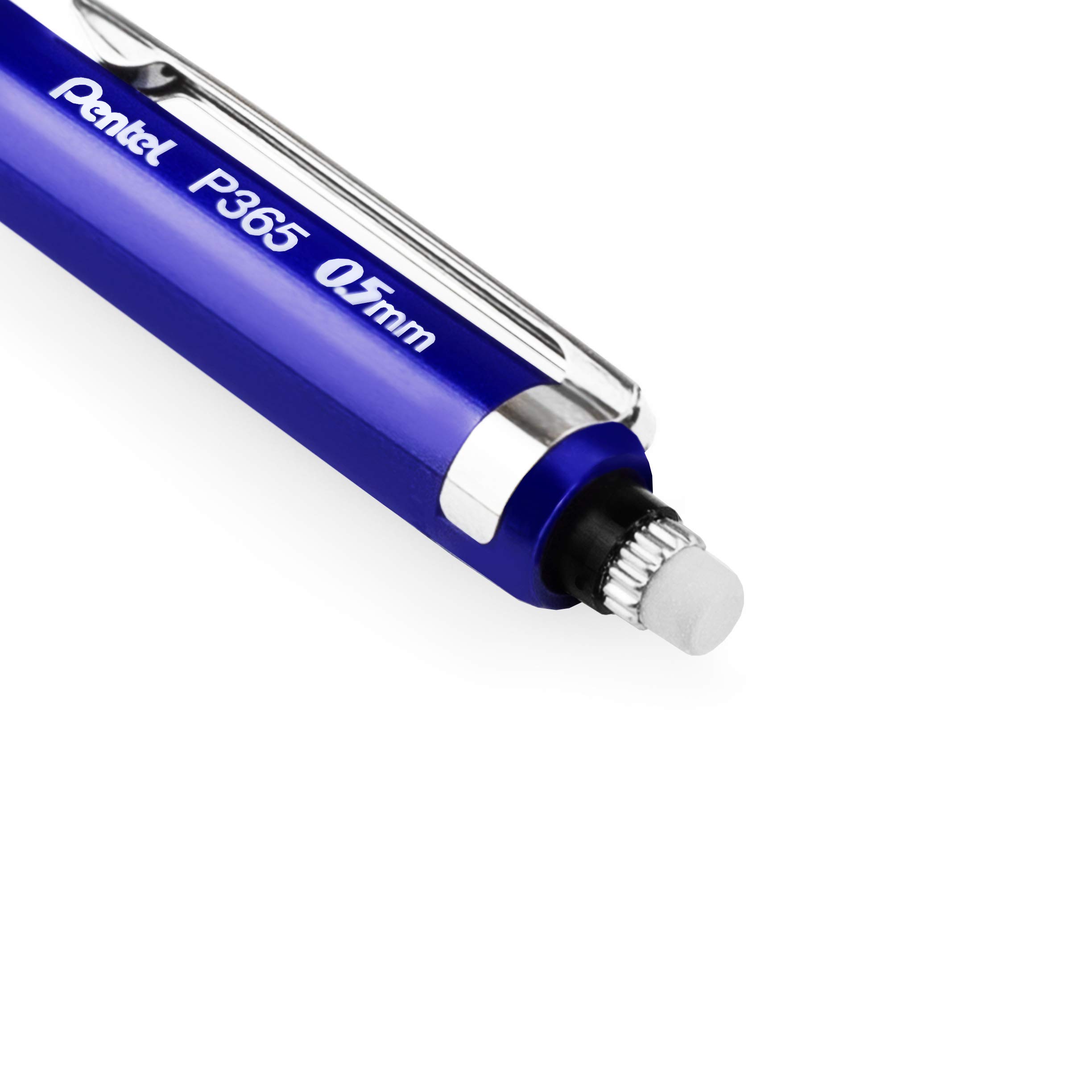 Pentel Automatyczny ołówek mechaniczny P365 - 0,5 mm - niebieski beczka - pojedynczy ołówek + 12 HB Super Lead + 4 wkłady do gumki