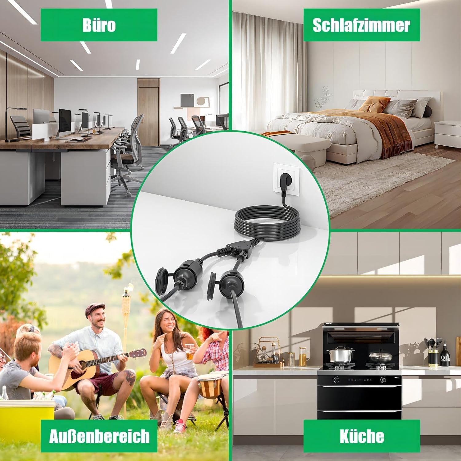 Cable de extensión 7M Schuko con 2 enchufes, Cable de extensión IP44 Impermeable, Cable de Corriente de extensión – para el Exterior, para el jardín, Taller, Sitio de construcción (16A/250V, Negro)