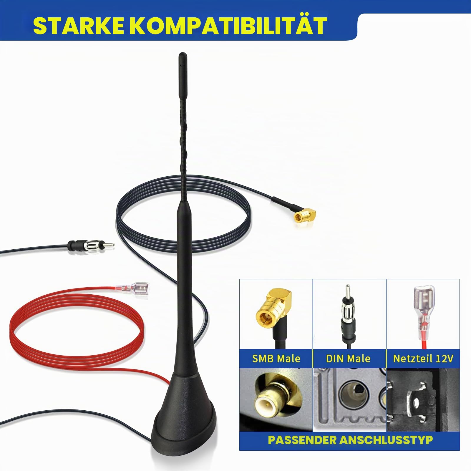 Eightwood DAB Antenne Auto Dachantenne mit Verstärker Splitter SMB DIN FM