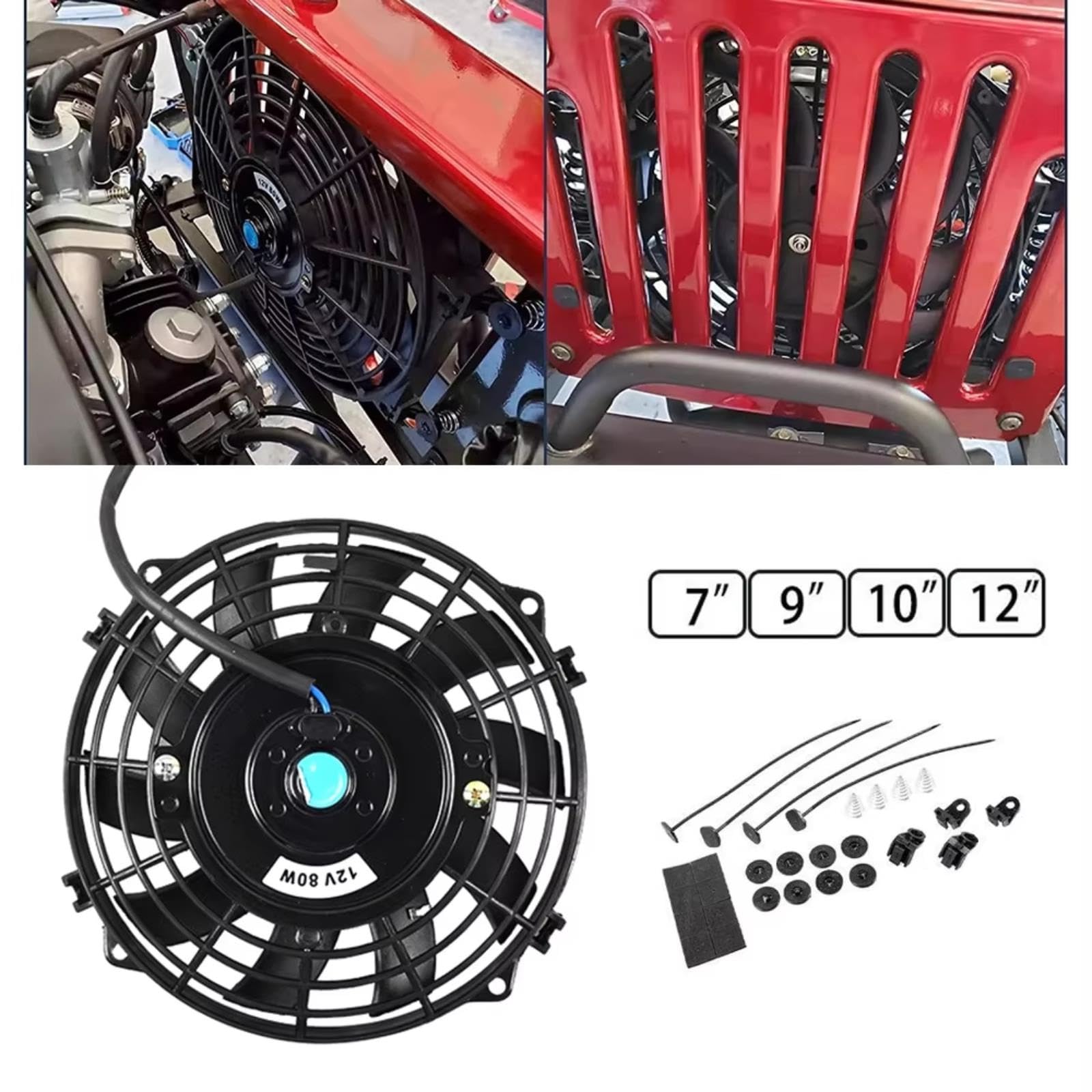 Ventilador Radiador Para 7 9 10 12 Pulgadas 12V 80W 2100RPM