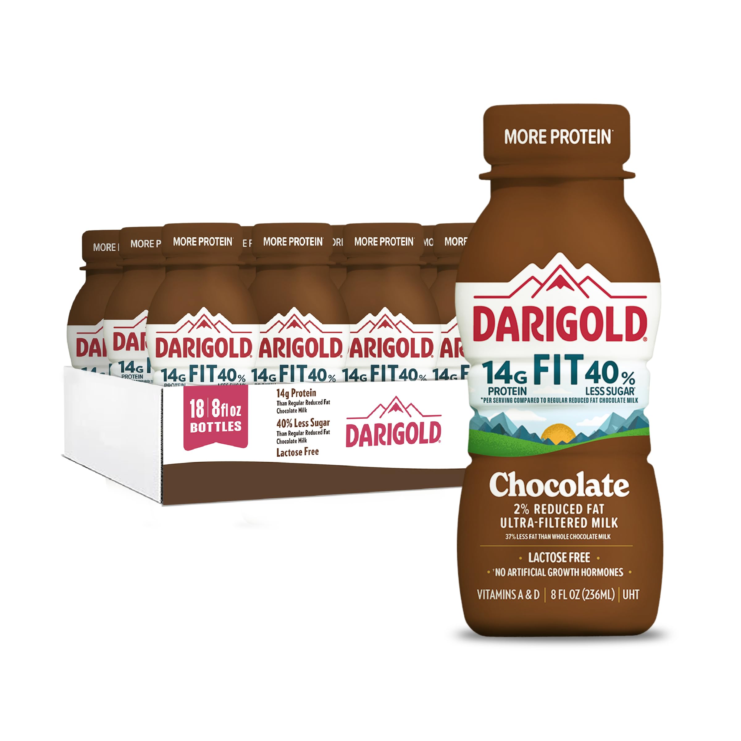FIT - Ultra-Filtered, Low Fat, Lactose Free Chocolate Milk - 14g Protein, 40% Less Sugar - 8oz Bottles, 18 Pack