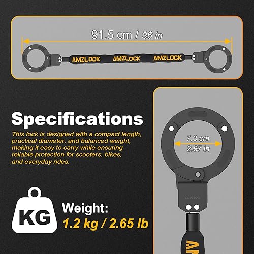 Miniatura 2 de Cerradura para scooter, 35.4 in, Scooter E con bolsa colgante impermeable, cerraduras de alta seguridad, bloqueo de bicicleta con un botón,