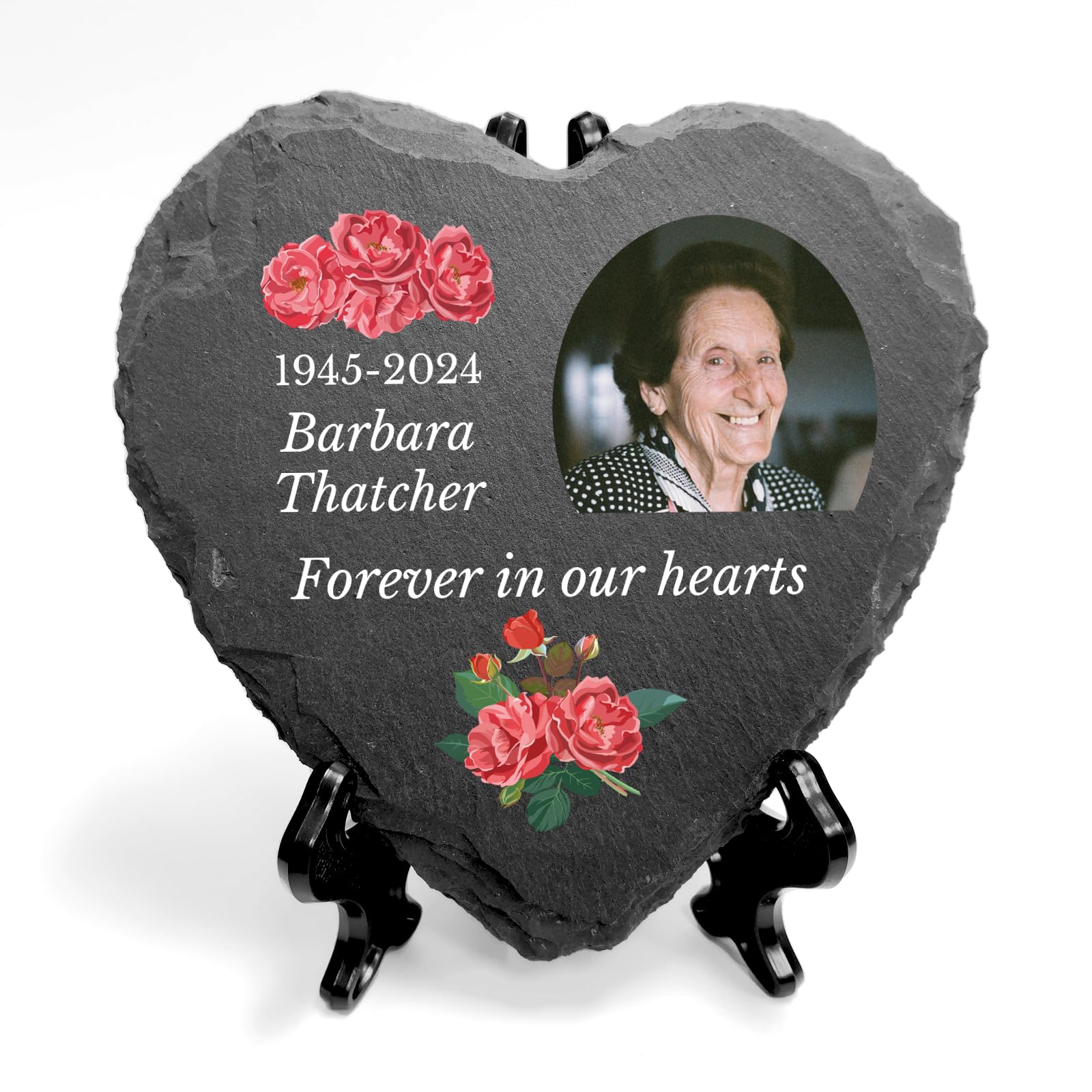 You Personalise Personalised UV Printed Photo Memorial Grave Marker Heart Slate With Optional Display Stand — image 1
