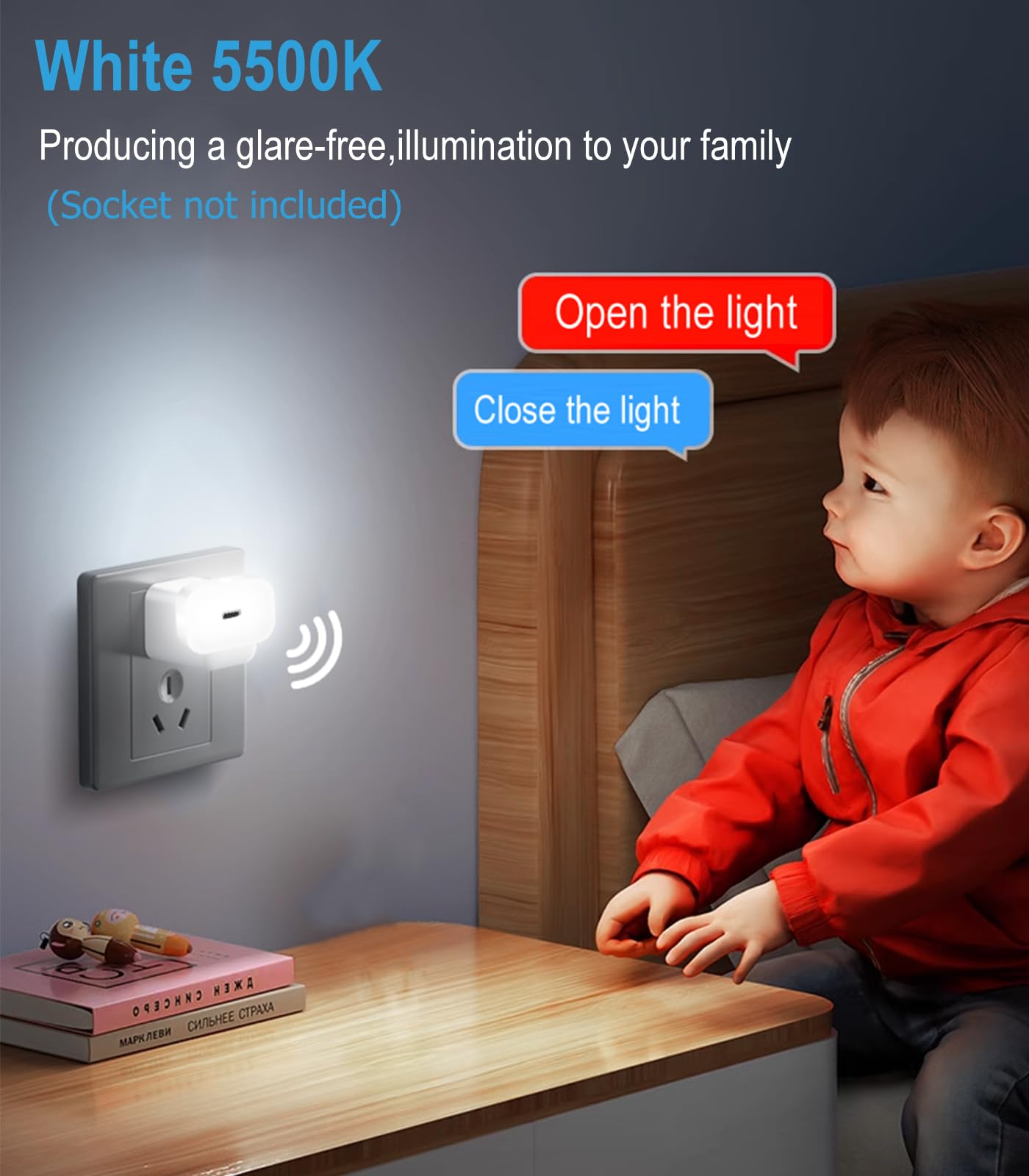 NGOKPYD LED Night Lights Plug into Wall Voice AI Activated 2-Pack with USB Charging Port, 130LM - Image 3