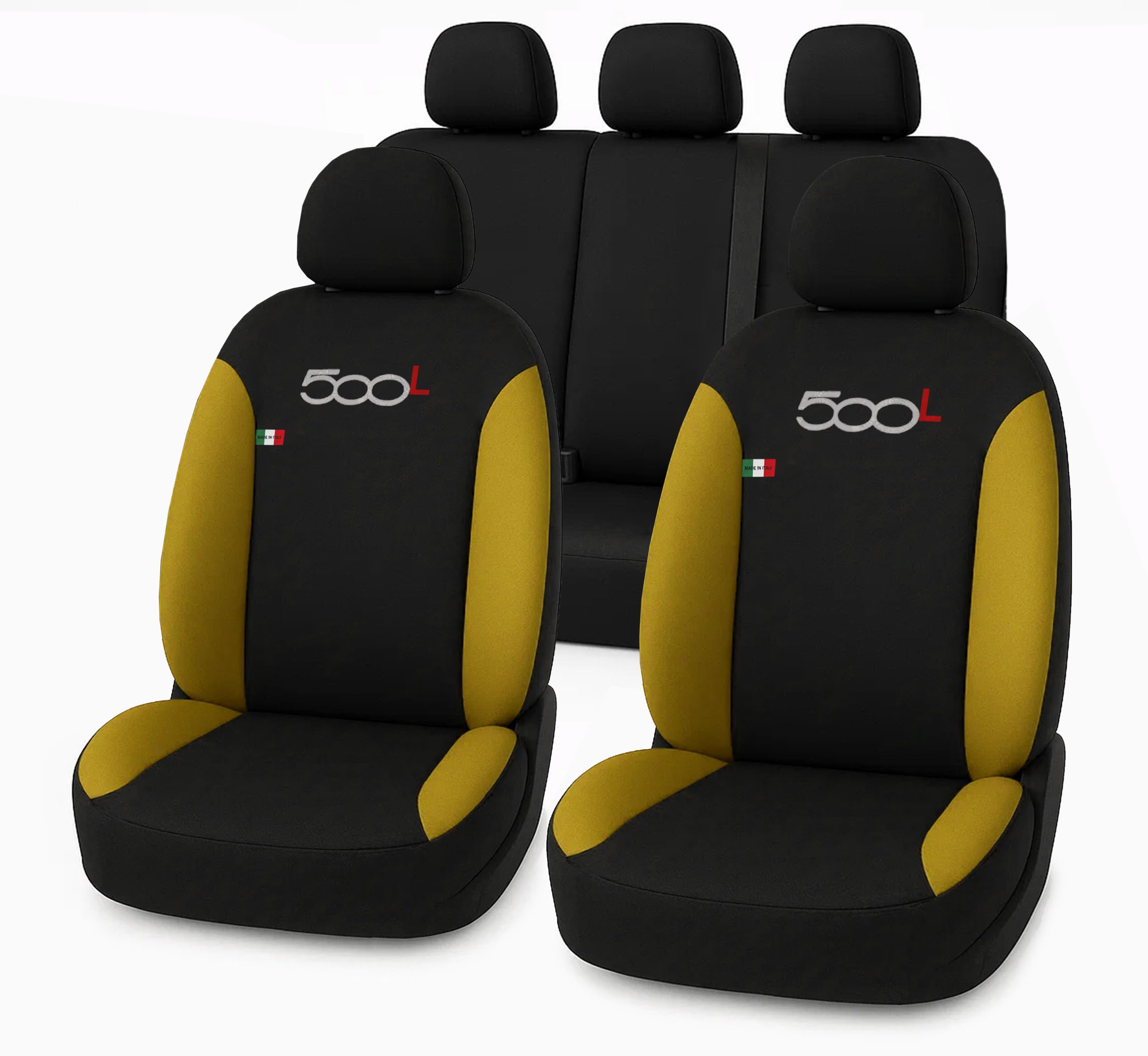 Coprisedili Auto Specifici Per Fiat 500L - Set Completo 13 Pezzi Nero - Ricamo Logo - Made In Italy - Foto 10