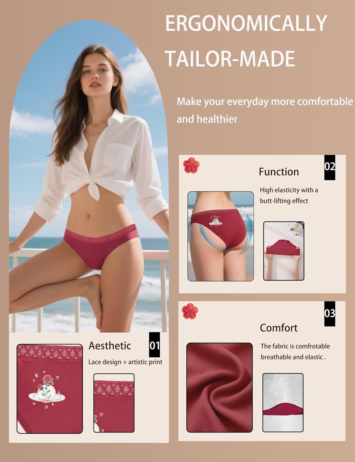 Haiwin Women's Cotton Underwear Hipster Panties 6 Pack – Low Rise Bikini Briefs - Image 2