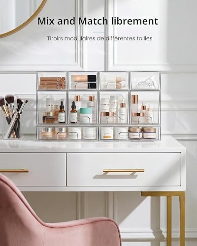 Vtopmart 4 Pack Clear Makeup Organiser, Acrylic Small Stackable Storage Drawers, Plastic Storage Box For Vanity, Bathroom, Under Sink, Kitchen Cupboard, Pantry, Home Organization - 7