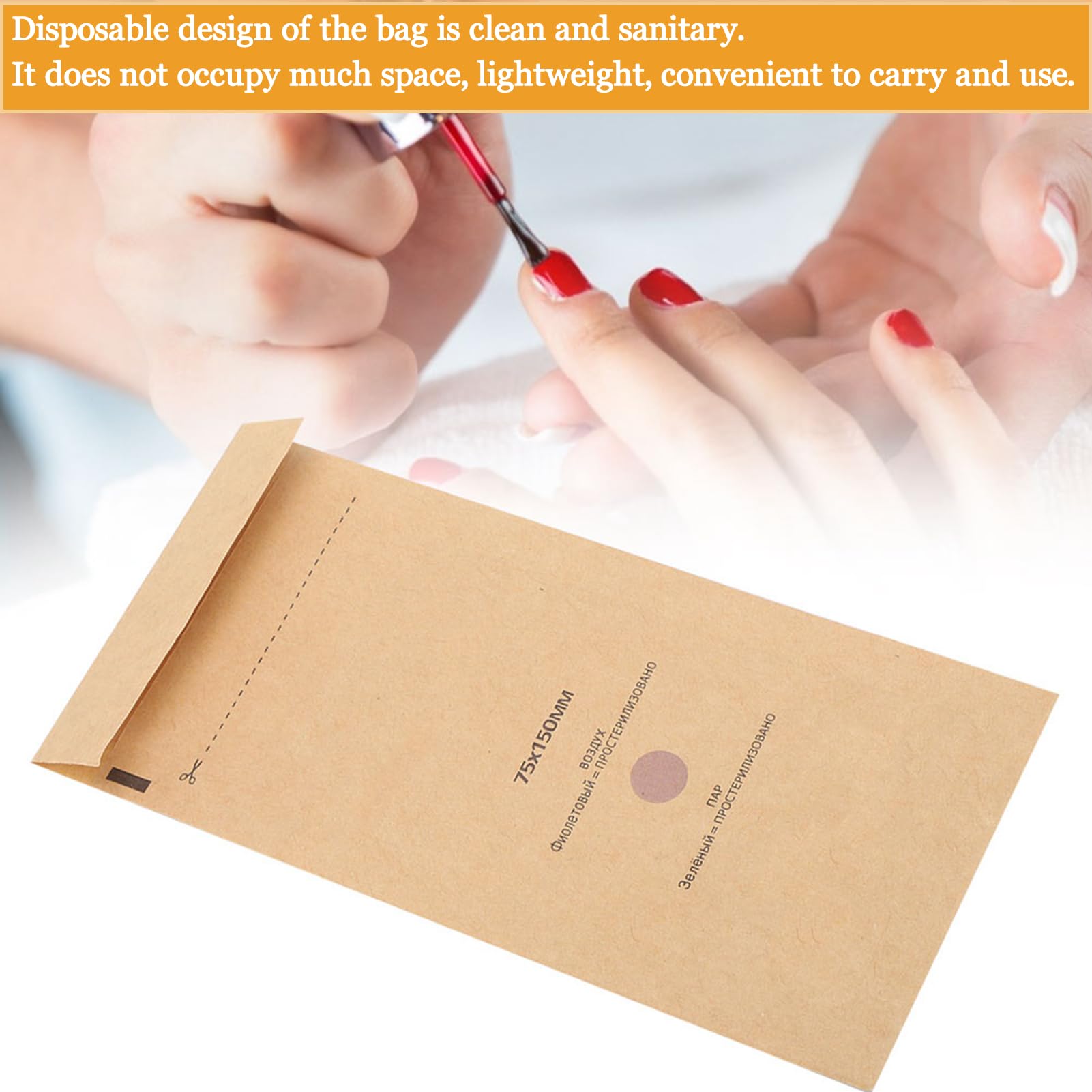 Lot de 200 Sacs de stérilisation jetables pour stérilisateurs à Ongles pour Machines de désinfection, cosmétiques et Outils à Ongles - 75 x 150 mm