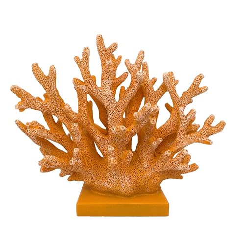 5.8" H Orange Coral Decor - Resin Coral Statue, Nautical
