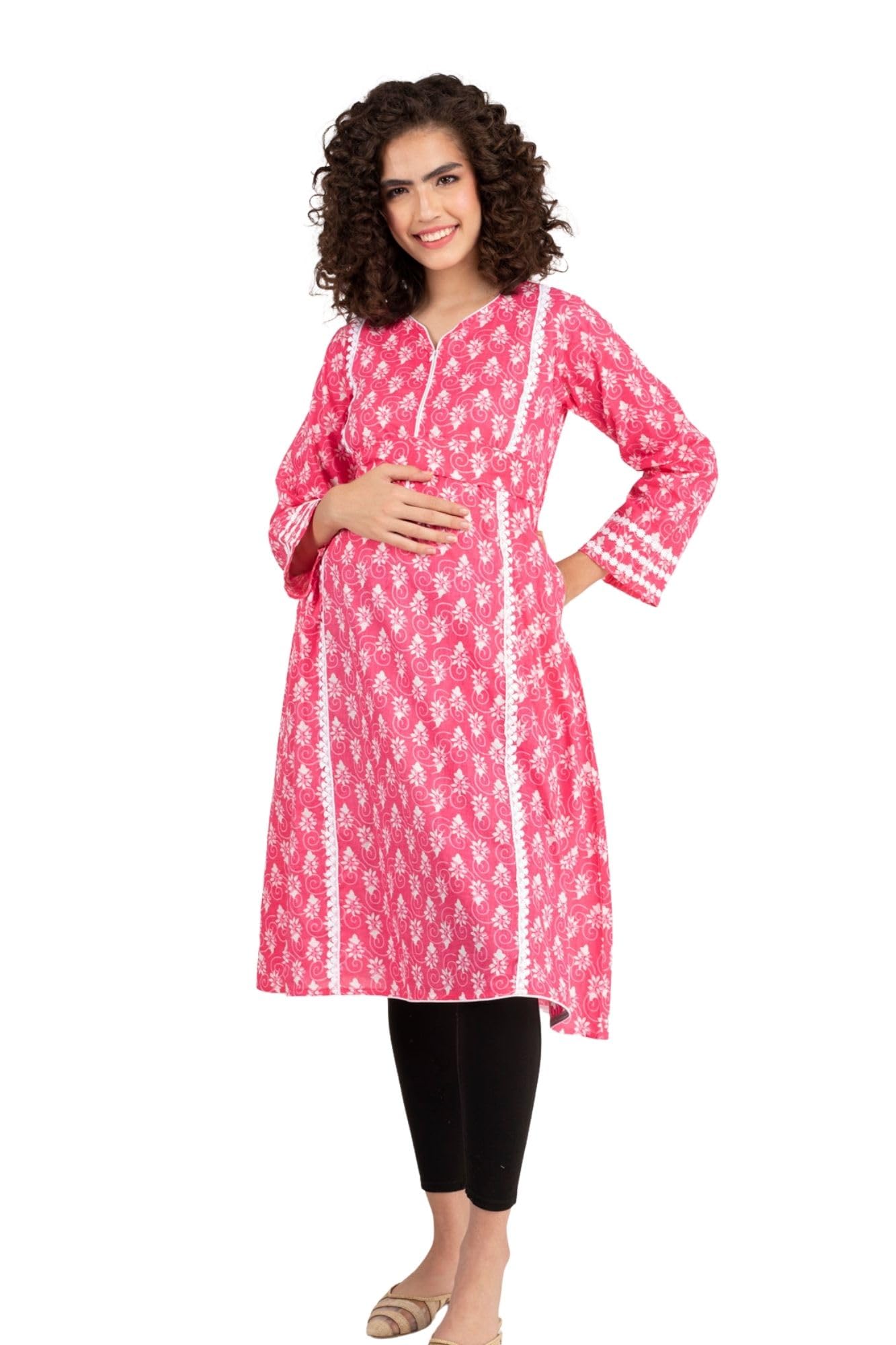Cotton Blossom Pink Maternity & Nursing Kurta-image-1