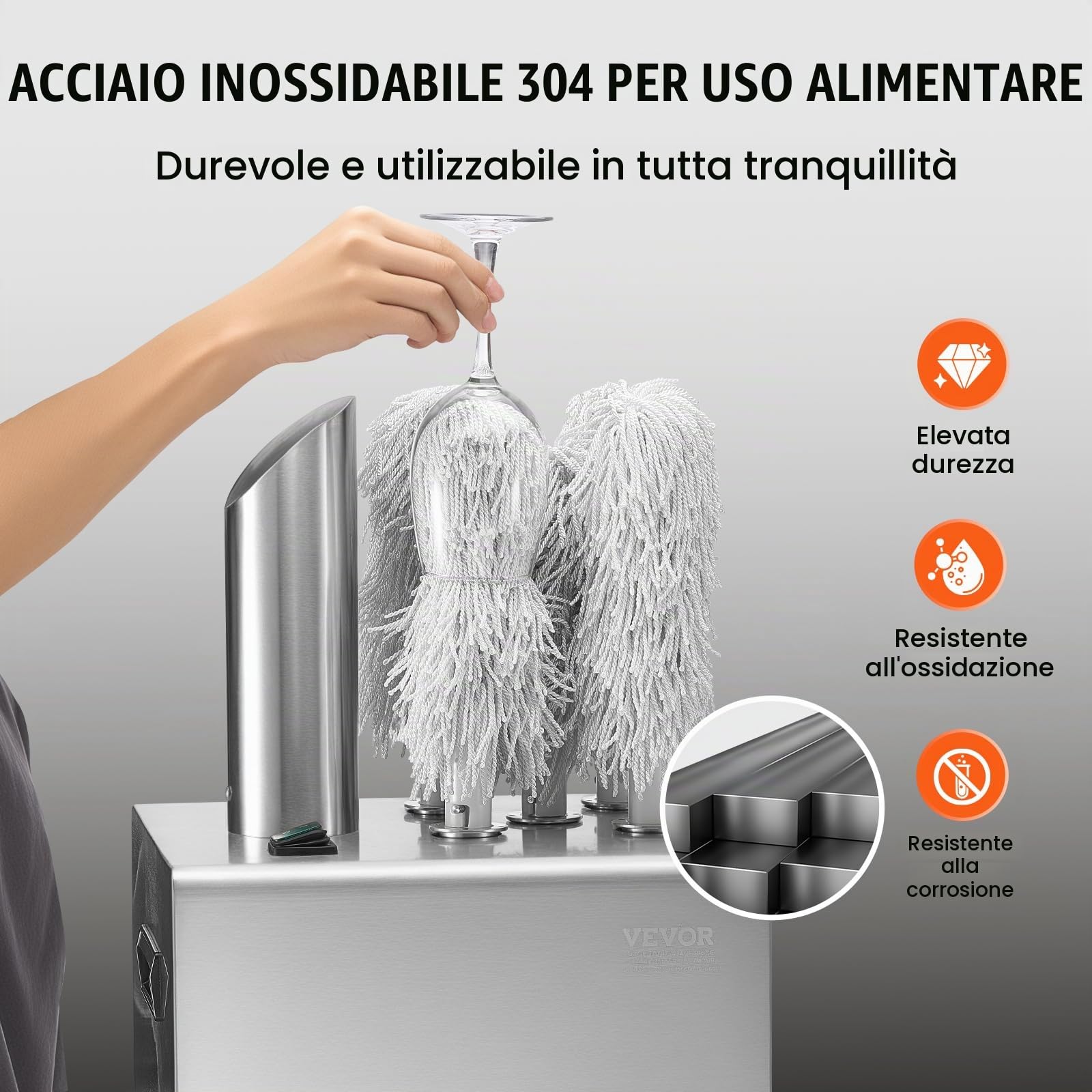 VEVOR Lucidatrice per Bicchieri da Vino, Lucidatrice per Bicchieri a 5 Spazzole, Lucidatrice Elettrica 330 Tazze/Ora per Bicchieri da Champagne, Boccali da Birra, Boccali, per Bar, Ristoranti, Cucine