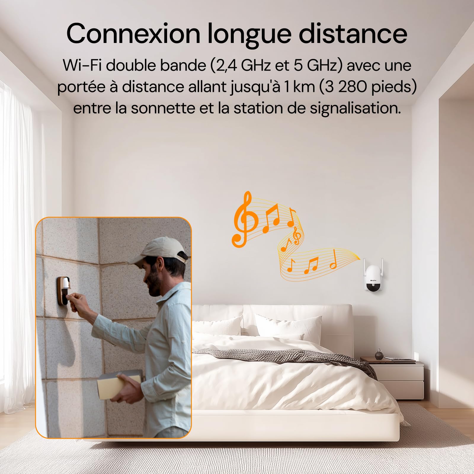 Sonnette sans fil avec caméra 1080P HDR WiFi 2.4/5GHz solaire Détection Humaine PIR Vision Nocturne Audio Bidirectionnel