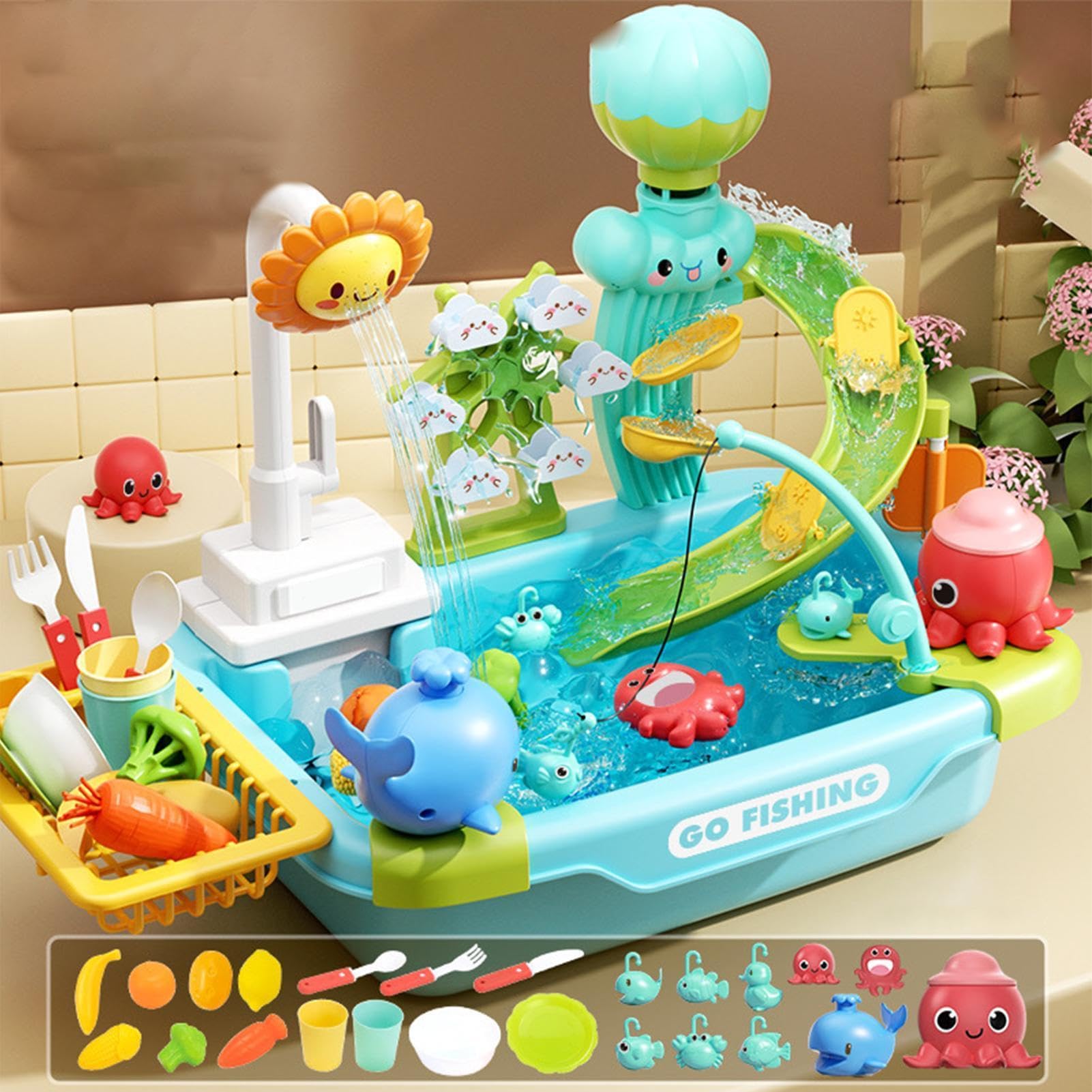 per Bambini con Acqua Corrente Elettrico Imitazione | di Pesca con per Bambini Bambine Giardino Terrazza Spiaggia Campeggio Asilo Bagno Cameretta Festa